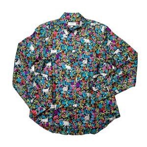 J.Crew Collection Silk-twill Shirt in Grazing Goats Print Button Down Top 8